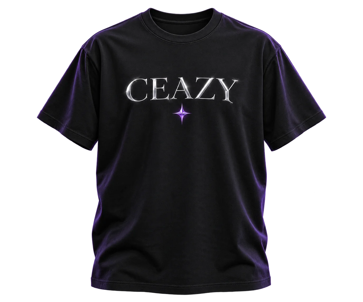 Black CEAZY signature T-shirt concept with silver lettering
